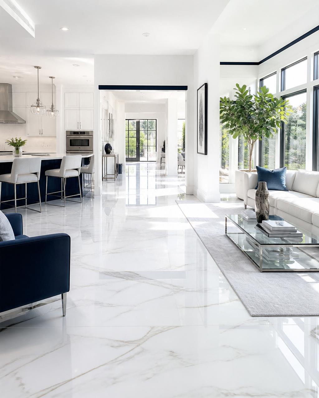 Immaculate modern San Francisco luxury home interior at blue hour